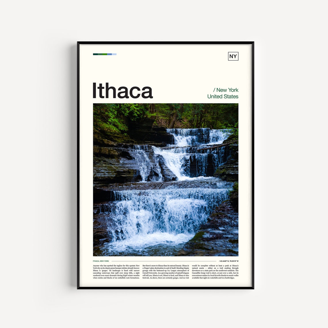 Ithaca New York Cascading Waterfall Lush Gorge Nature Photo Poster