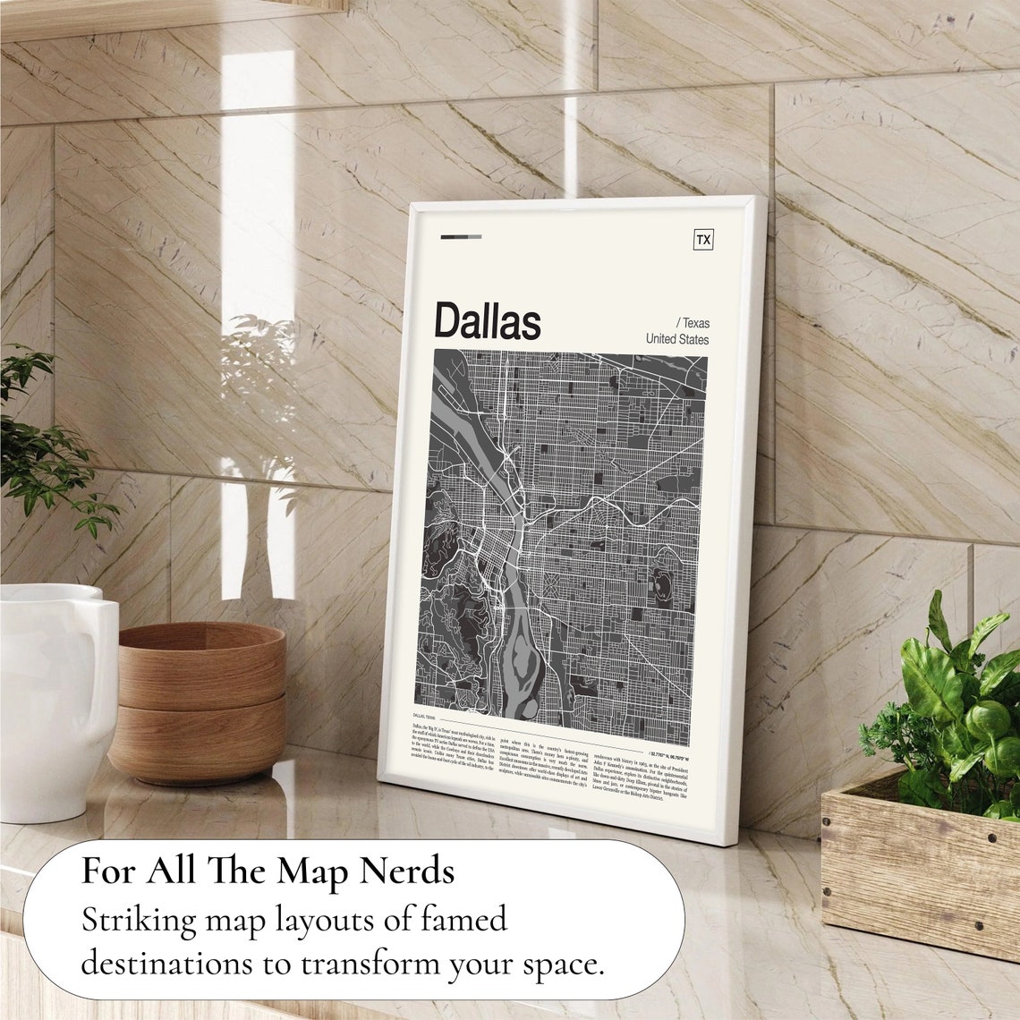 Dallas Texas Street Map Grayscale City Cartography Art Poster Gift - Image 4