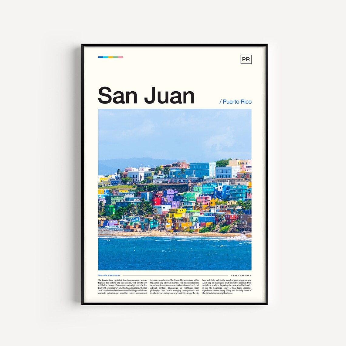 San Juan Puerto Rico Colorful Coastal Cityscape Travel Poster