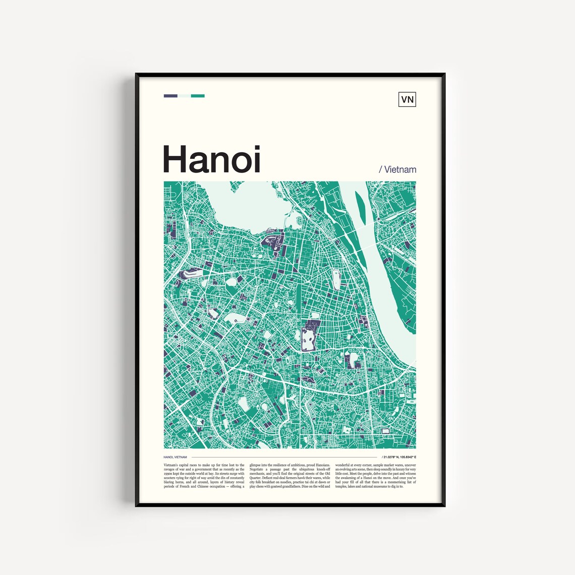 Hanoi Map Print, Vietnam Travel Poster
