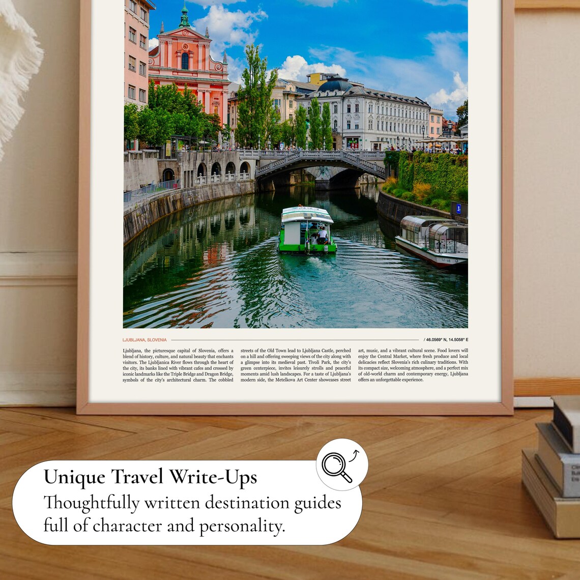 Ljubljana Slovenia River Boats Historic Bridge Travel Poster - Image 2