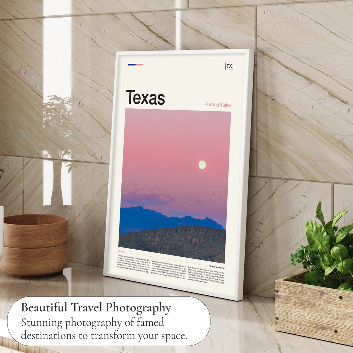 Texas Big Bend Desert Moonrise Pink Sky Rocky Mountains Wall Art - Image 4