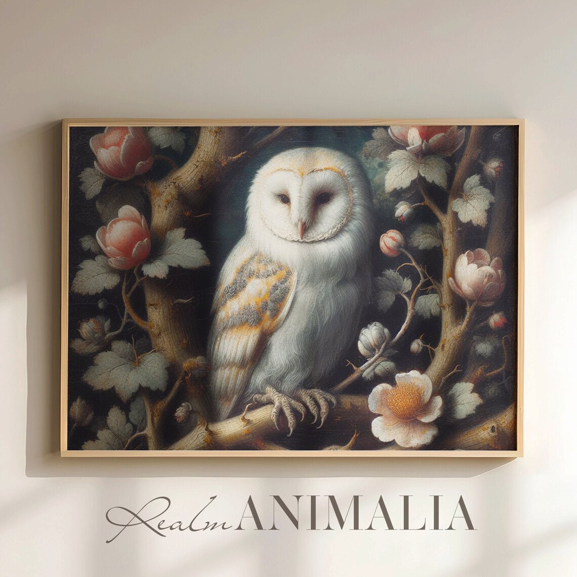 Vintage Moody Owl Painting, Cottagecore Botanical Art Print - Image 2