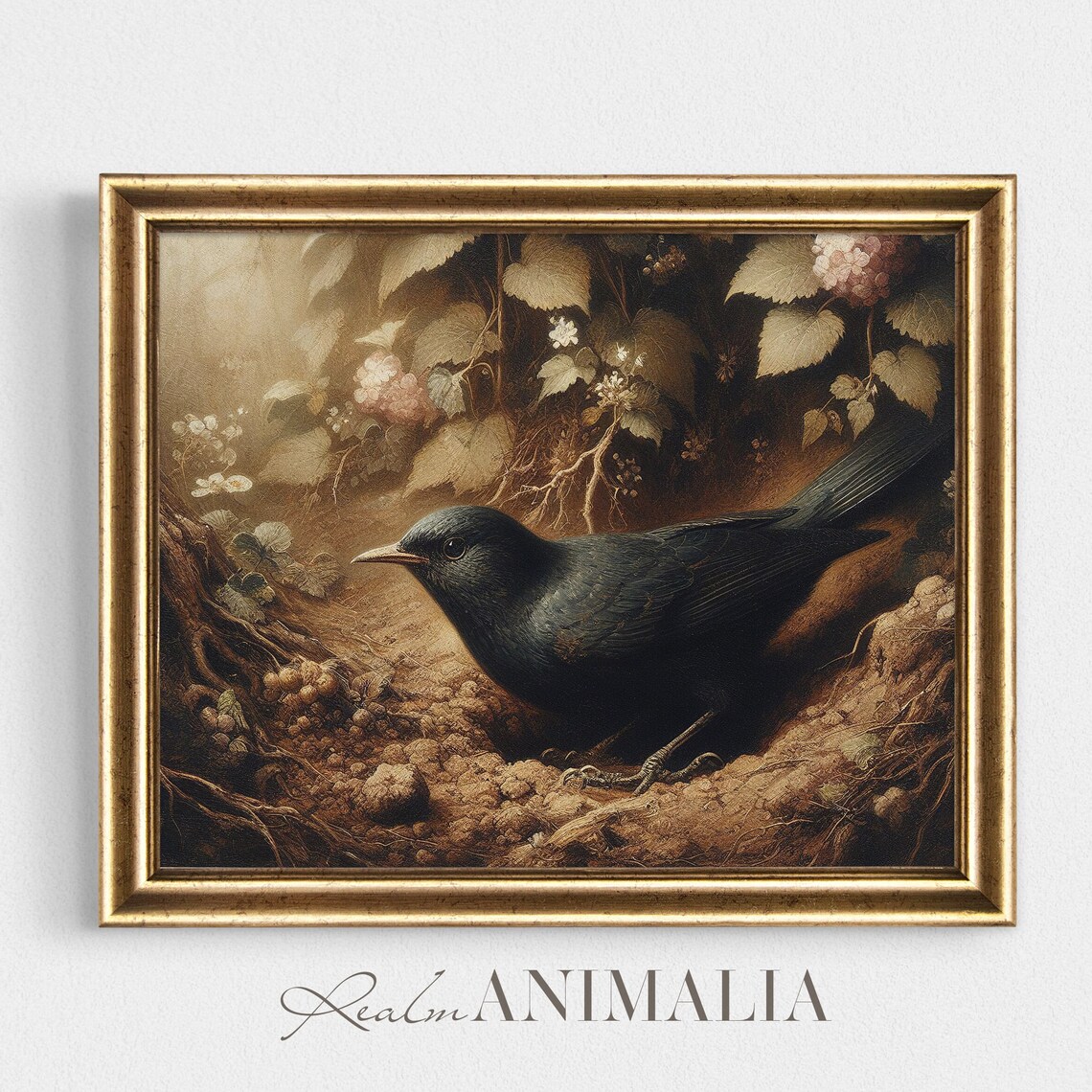 Vintage Blackbird Art Print, Moody Spring Wildlife - Image 2