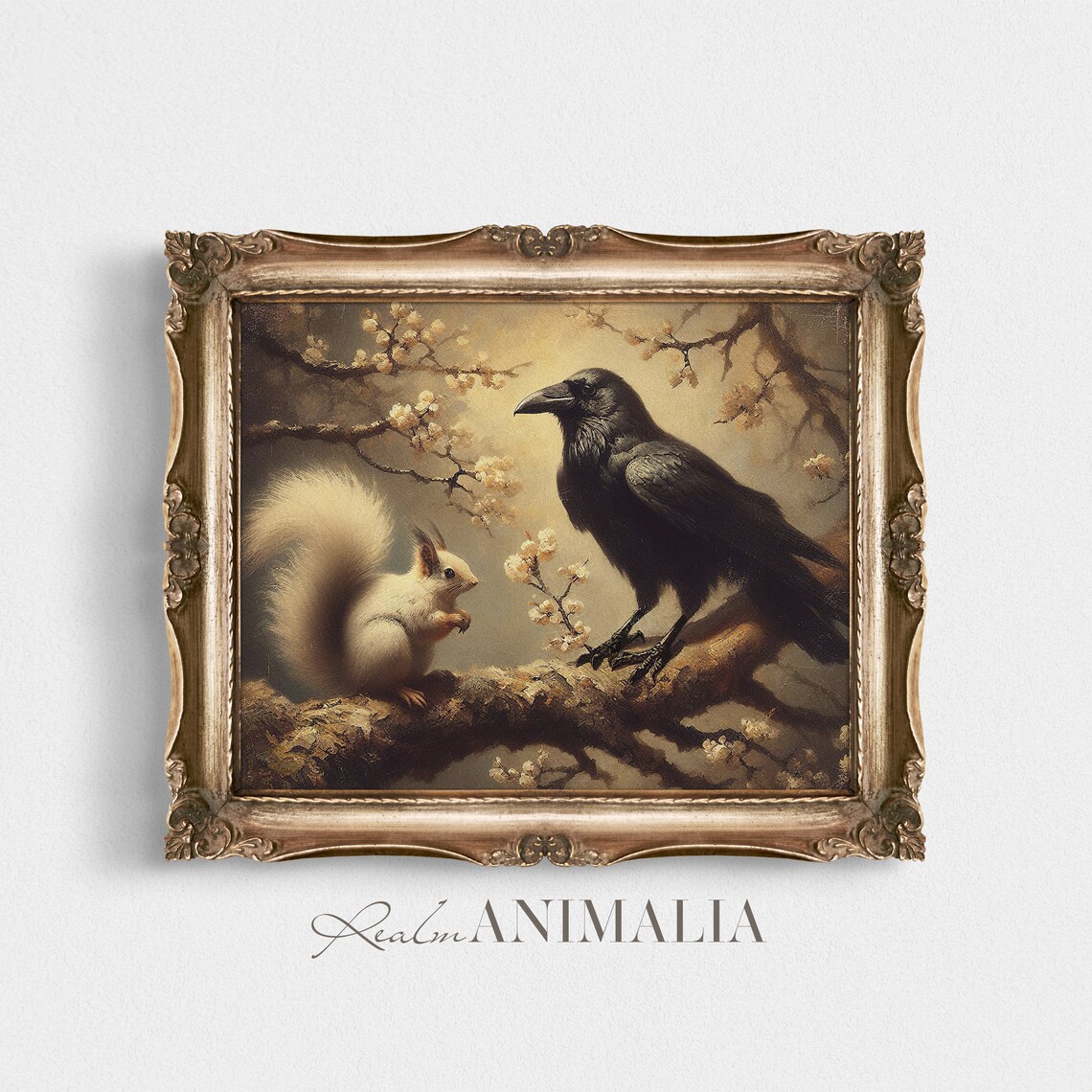 Crow and White Squirrel Vintage Wildlife Art Print - Image 2