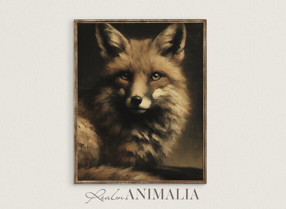 Vintage Fox Painting Moody Cottagecore Animal Portrait Wall Art Fox Fine Art Neutral Wall Decor Print Fx002