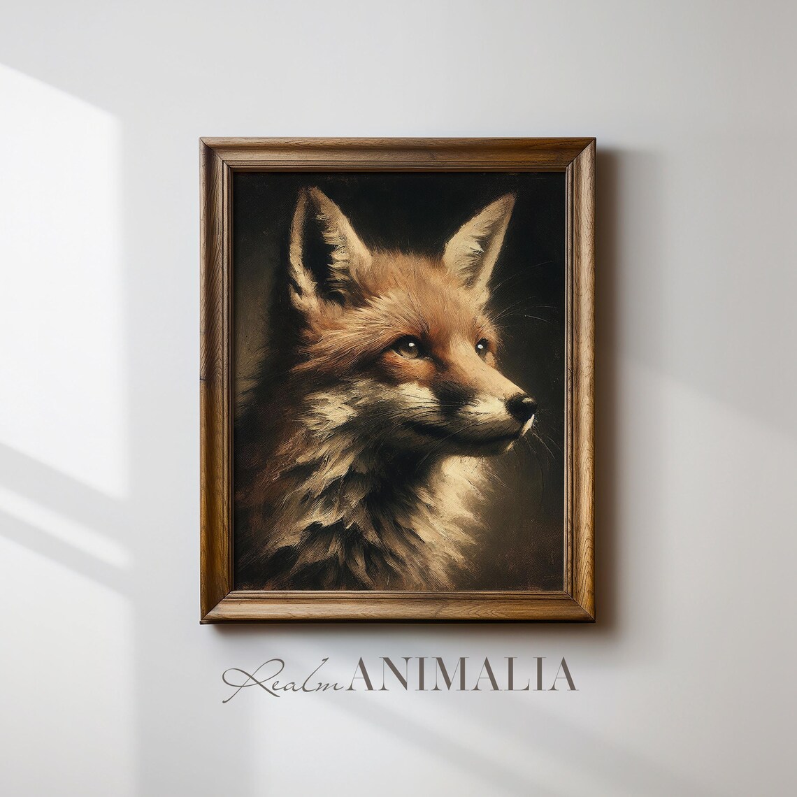 Vintage Fox Portrait In Profile Dark Chiaroscuro Wildlife Oil Painting Print - Image 4