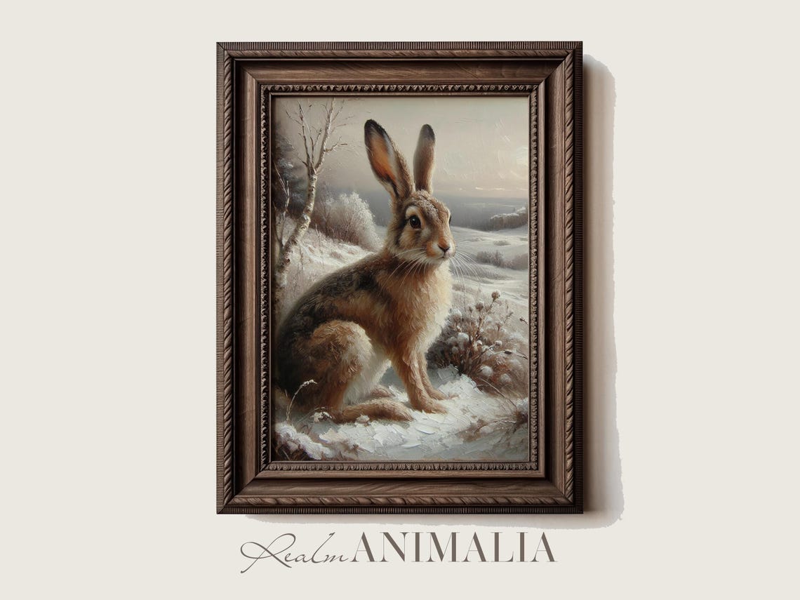Brown Hare In Snowy Winter Landscape Misty Woodland Wildlife Poster - Image 2