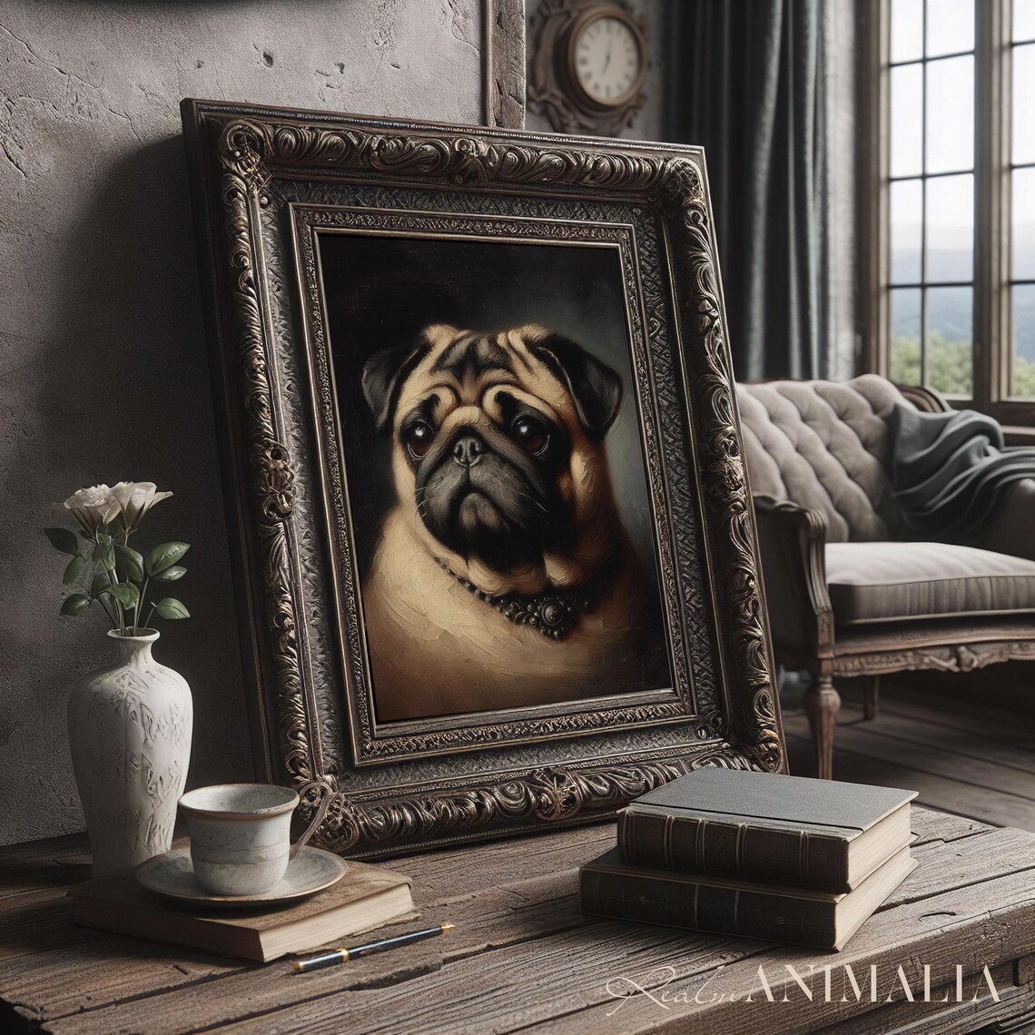 Pug Portrait Painting, Vintage Style Pet Art Print - Image 2