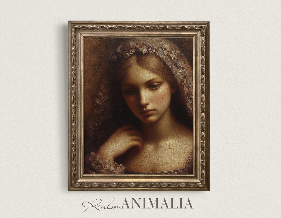 Antique Woman Moody Portrait, Vintage Portrait Print