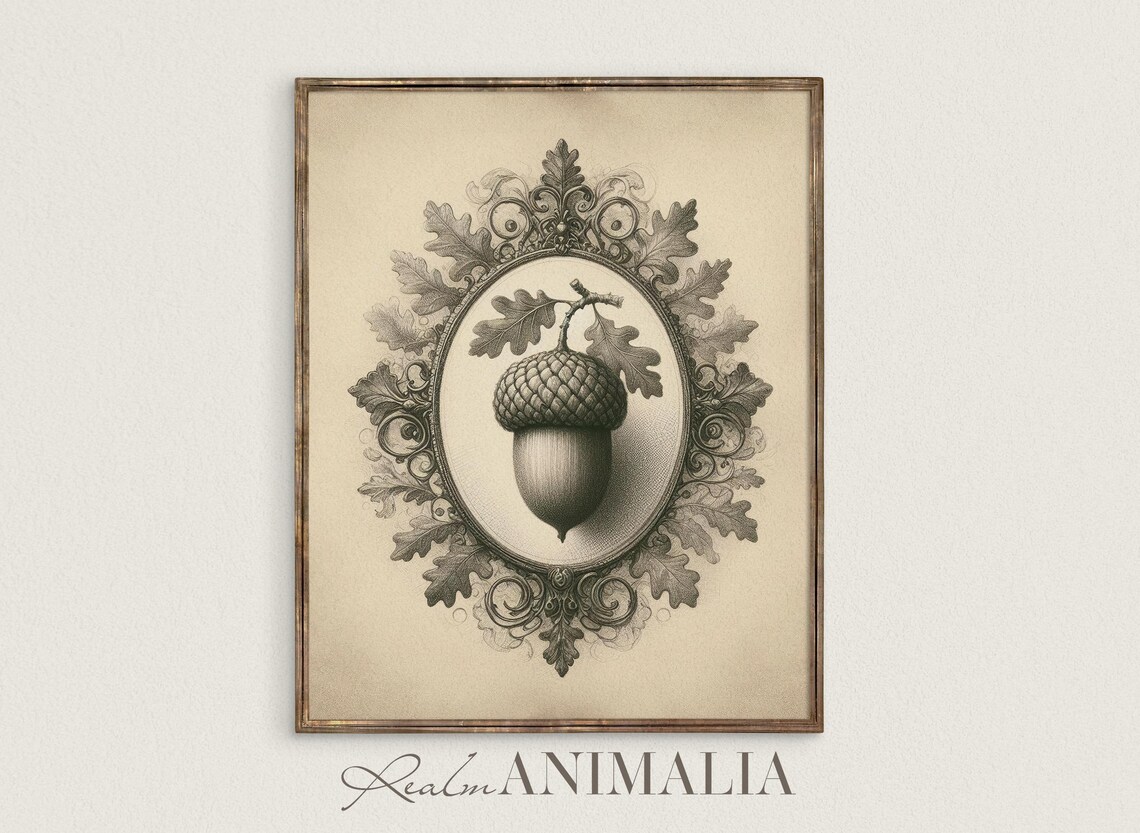 Acorn Sketch Art Print, Vintage Autumn Botanical