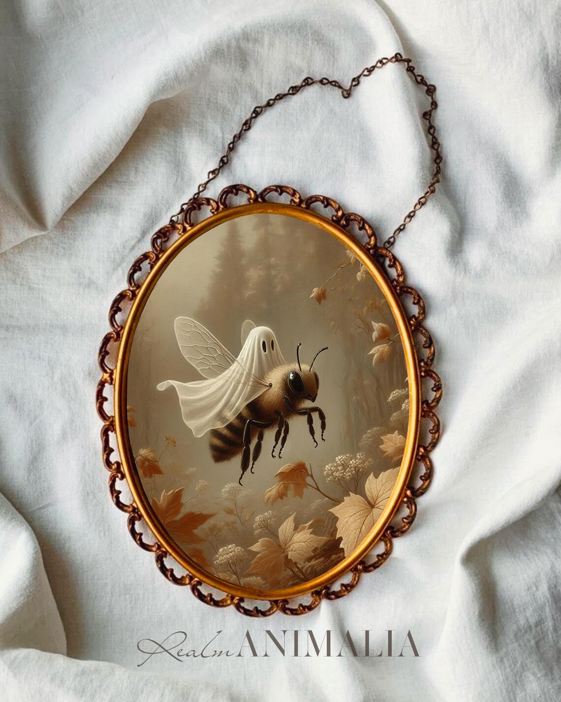 Little Ghost Riding on Honey Bee Art Print - Image 2