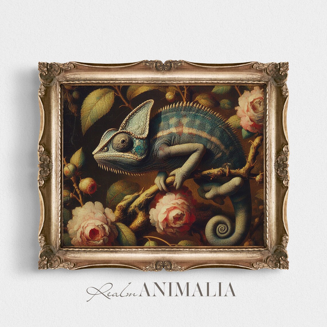 Vintage Chameleon Lizard Art Print, Cottagecore Botanical - Image 2