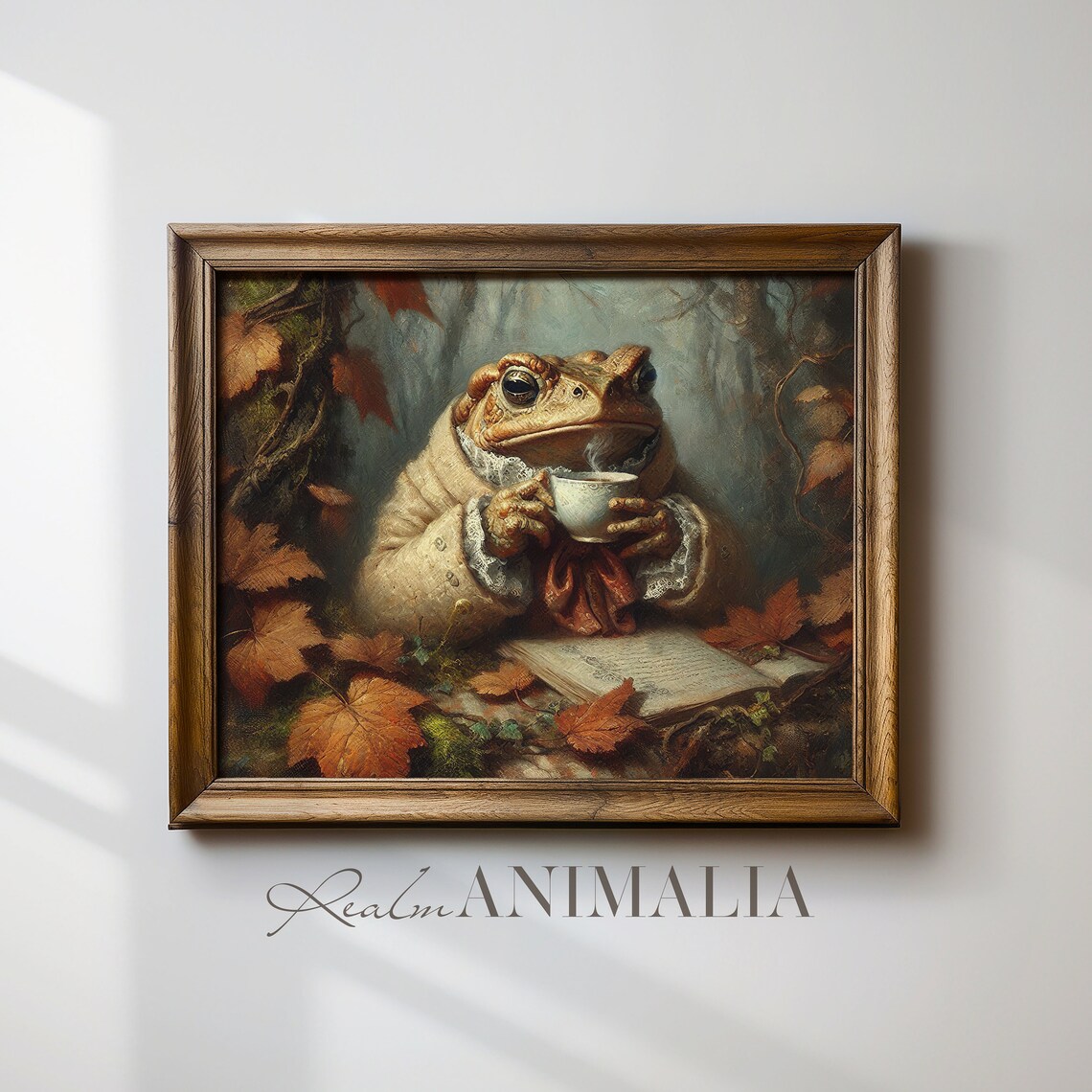 Autumn Toad Drinking Coffee, Whimsical Vintage Art Print - Image 4