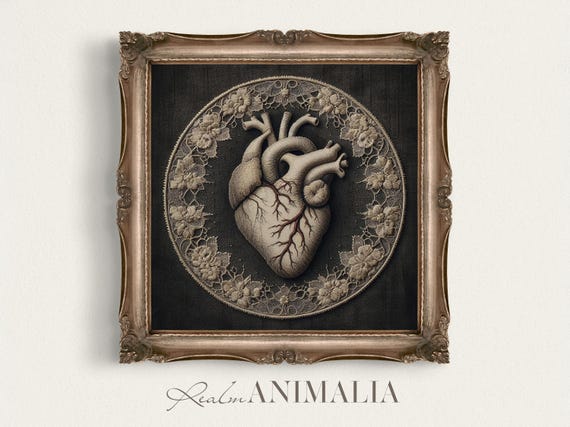 Embroidered Anatomical Human Heart Tapestry Art Print Moody Neutral Textile Wall Art Square Art Prints Human Anatomy Art Em050