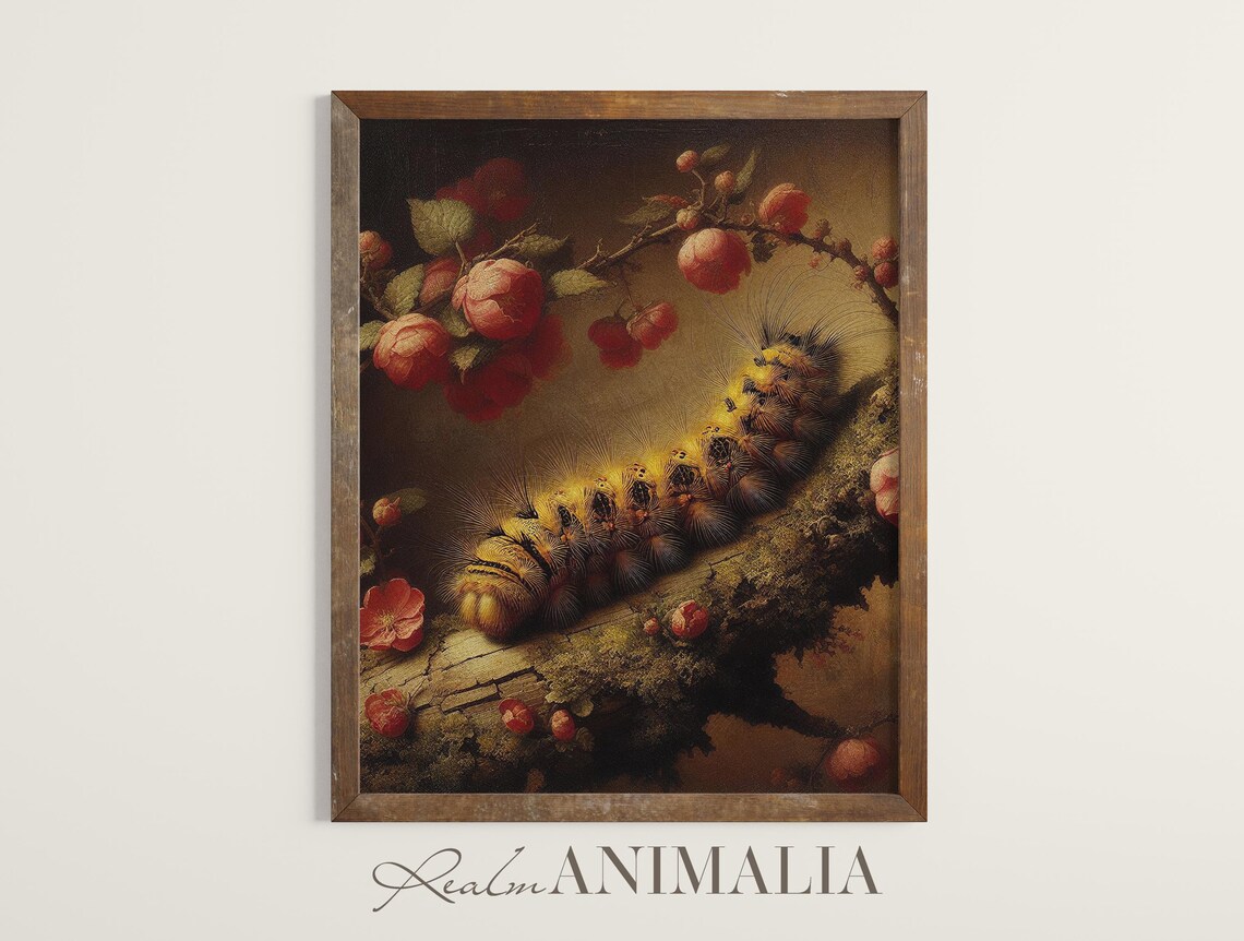 Caterpillar Art Print, Moody Floral Botanical