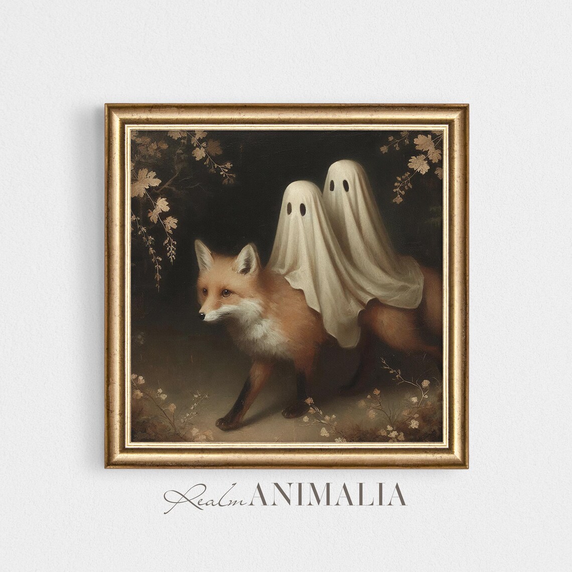 Two Ghosts Riding Red Fox Dark Autumn Forest Moody Halloween Art Poster - Image 2