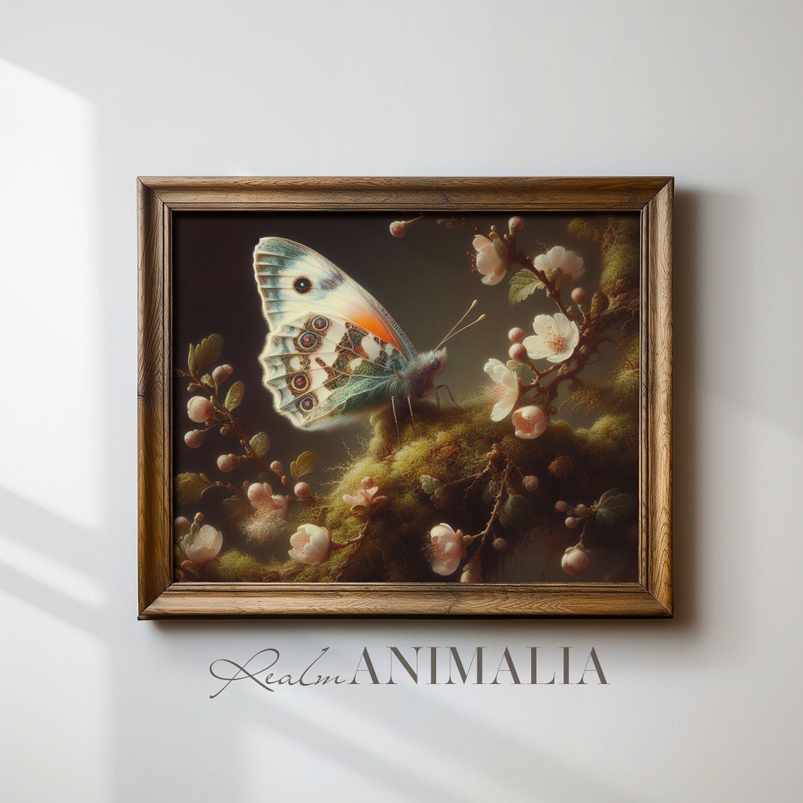 White Buckeye Butterfly With Eye Spots On Blossom Branch Vintage Print - Image 4