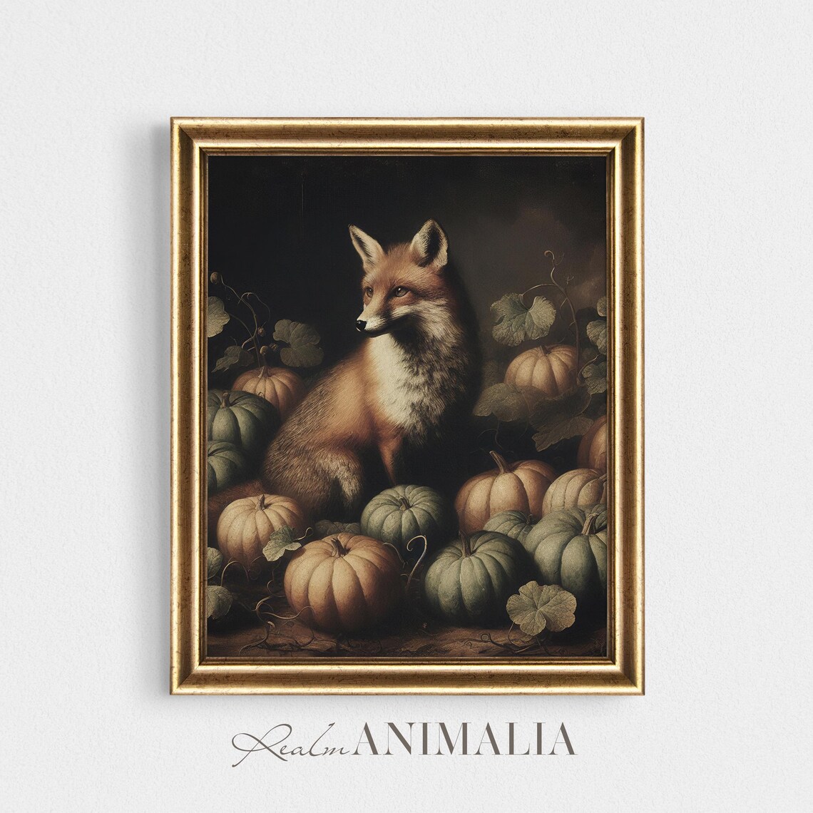 Fox In Pumpkin Patch Vintage Halloween Art Print - Image 2