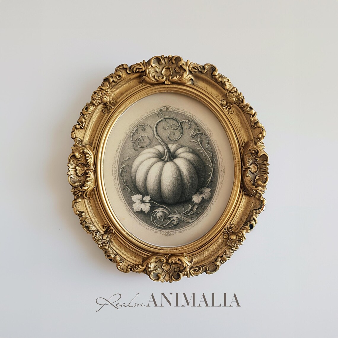 Vintage Pumpkin Sketch Engraved Oval Frame Sepia Fall Botanical Art Poster - Image 3