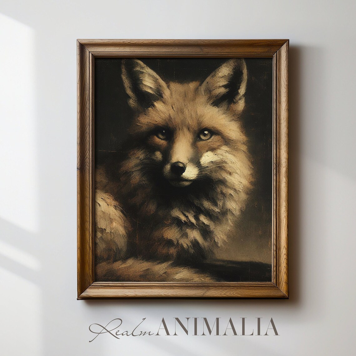 Vintage Fox Face Portrait Soft Golden Light Dark Moody Wildlife Art Poster - Image 4