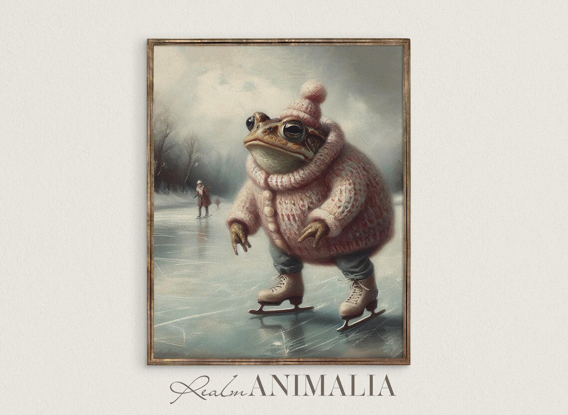 Ice Skating Toad Painting Christmas Art Print