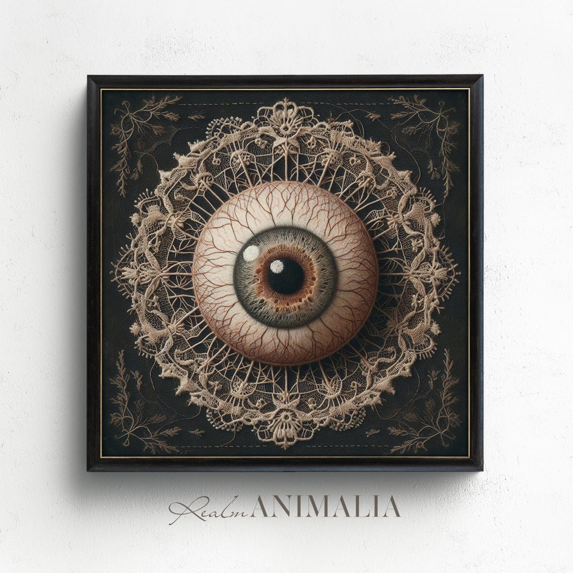 Anatomical Human Eye Textile Art With Lace On Black Gothic Poster - Image 3