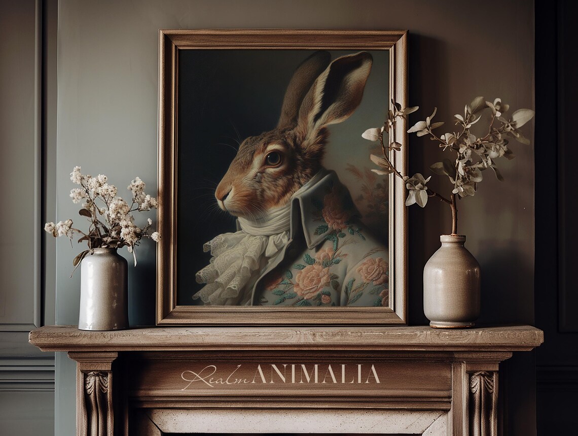 Victorian Rabbit Portrait Art Print, Whimsical Hare - Image 3