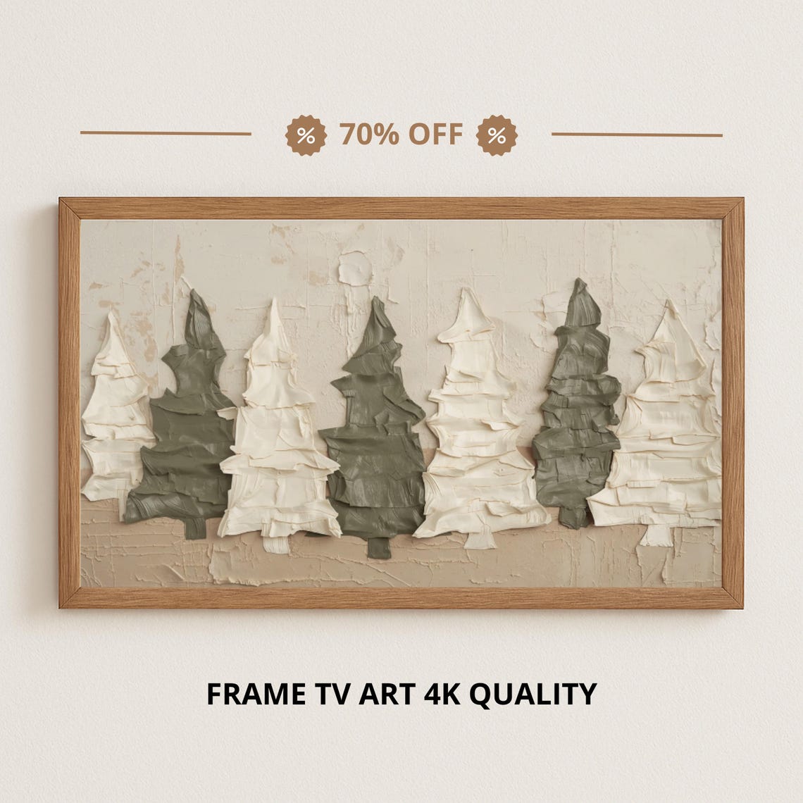 Abstract Textured Christmas Trees Cream Olive Impasto Neutral Poster