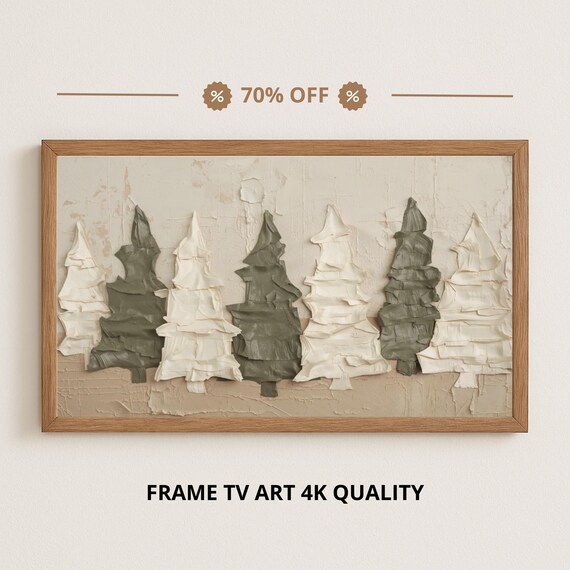 Samsung Frame Tv Art 4k Minimalist Textured Christmas Trees Fall Oil Painting Landscape Nature Wall Decor 3840x2160