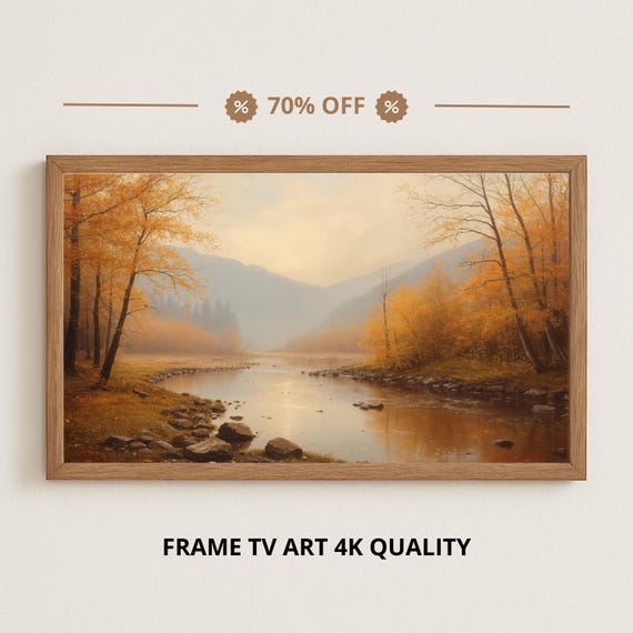 Samsung Frame Tv Art 4k Golden River Valley Fall Oil Painting Landscape Nature Wall Decor 3840x2160
