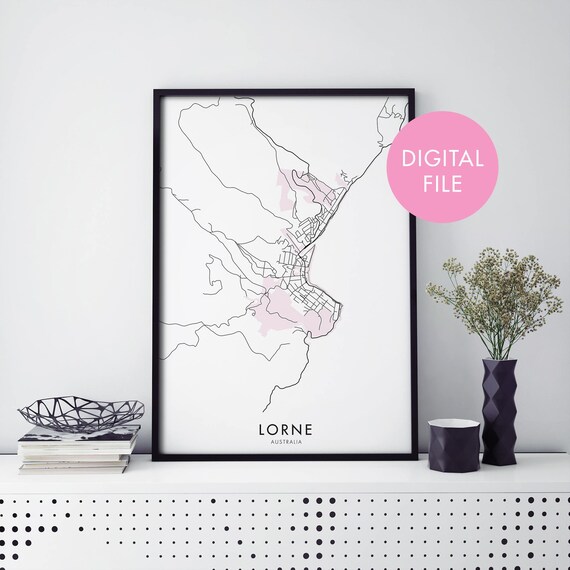 Lorne Australia Pink Watercolor Coastal City Map Modern Decor Poster