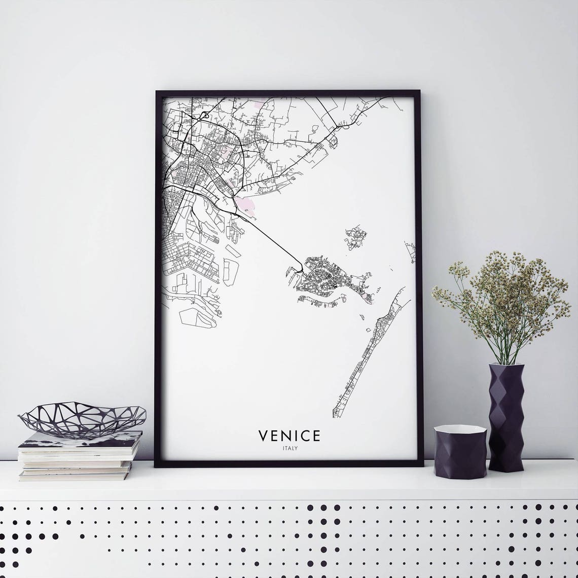 Venice Italy Minimalist Black Line Art City Map Travel Poster