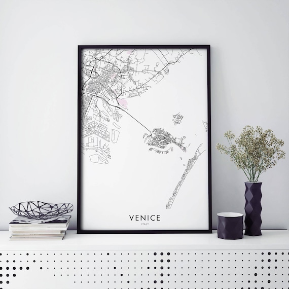 Venice Italy Minimalist Black Line Art City Map Travel Poster