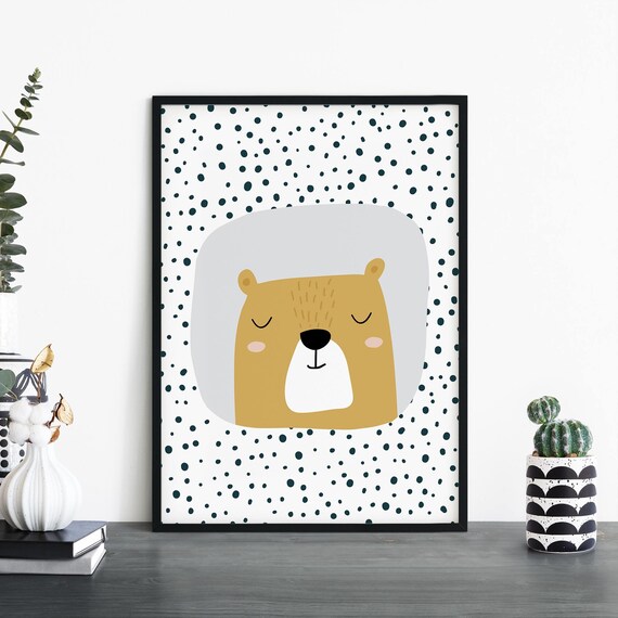 Bear Poster Print Wall Art Childrens Kids Boys Girls Nursery Bedroom A4 A3 A2 A1