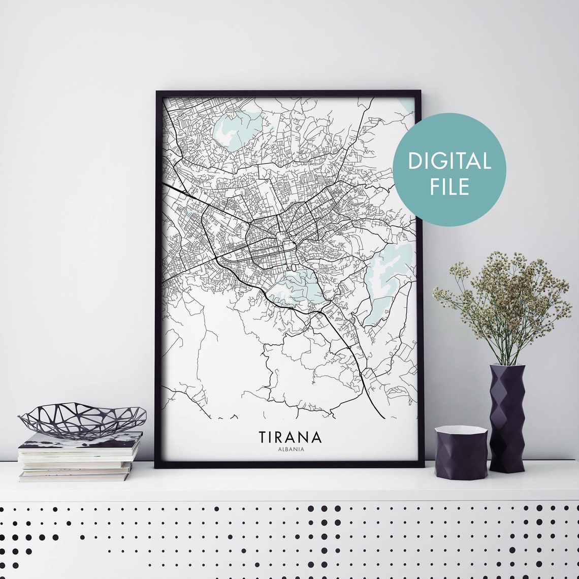 Tirana Albania Minimalist Street Map Black White Modern City Poster