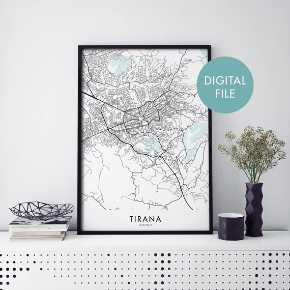 Tirana Albania Minimalist Street Map Black White Modern City Poster
