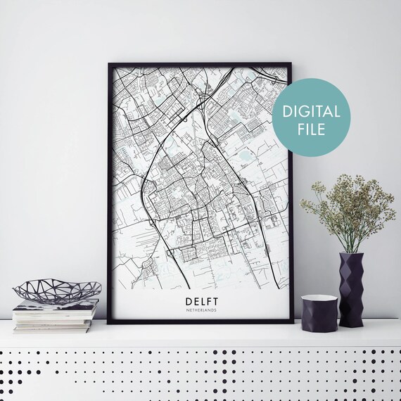 Delft Netherlands Street Map Minimalist Art Digital File Poster