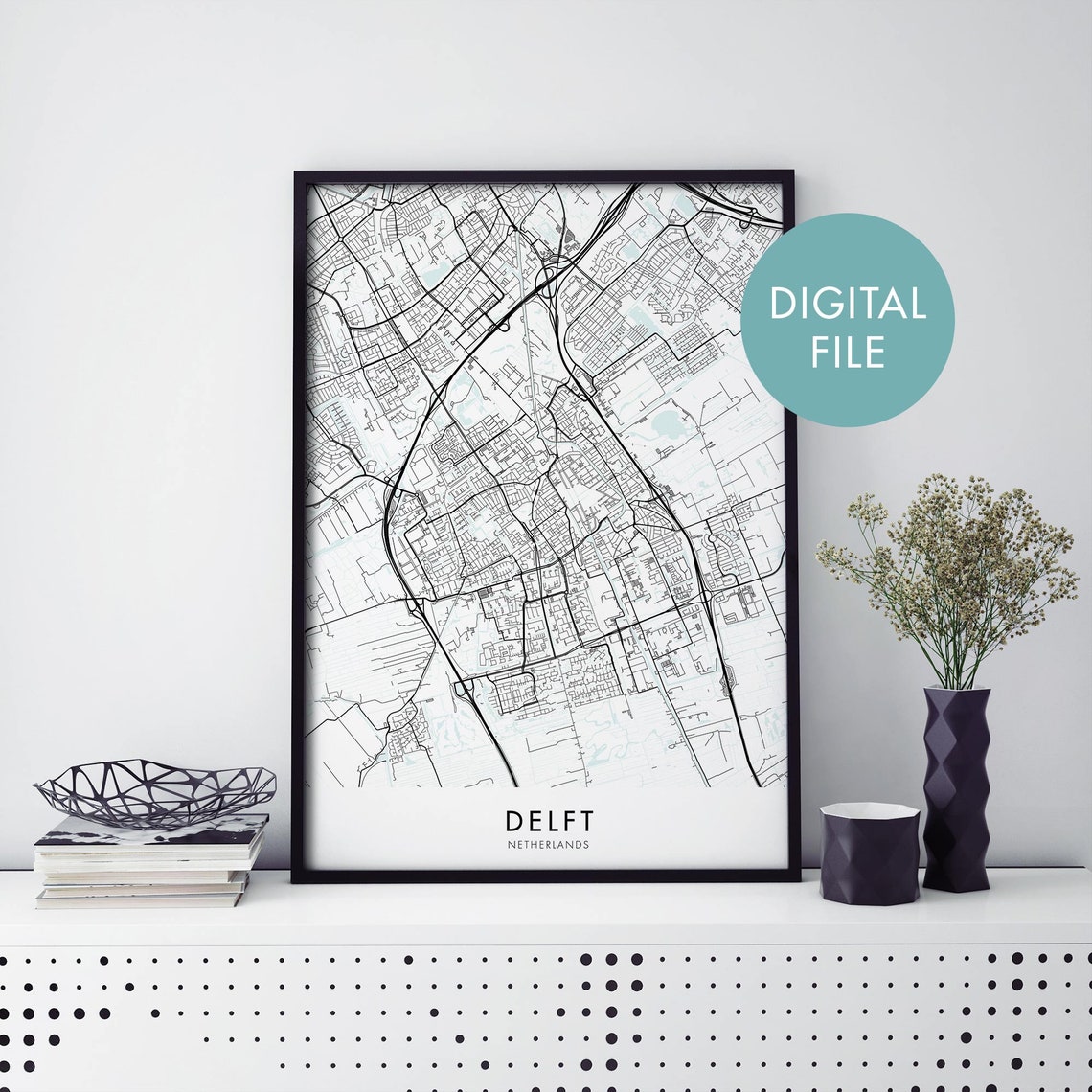 Delft Netherlands Street Map Minimalist Art Digital File Poster