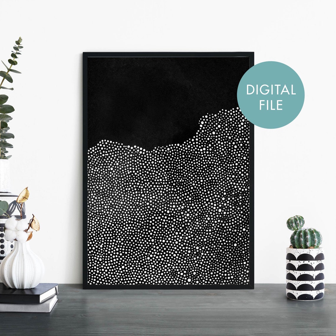 Monochrome Dot Contour Abstract Poster Black White Modern Wall Decor