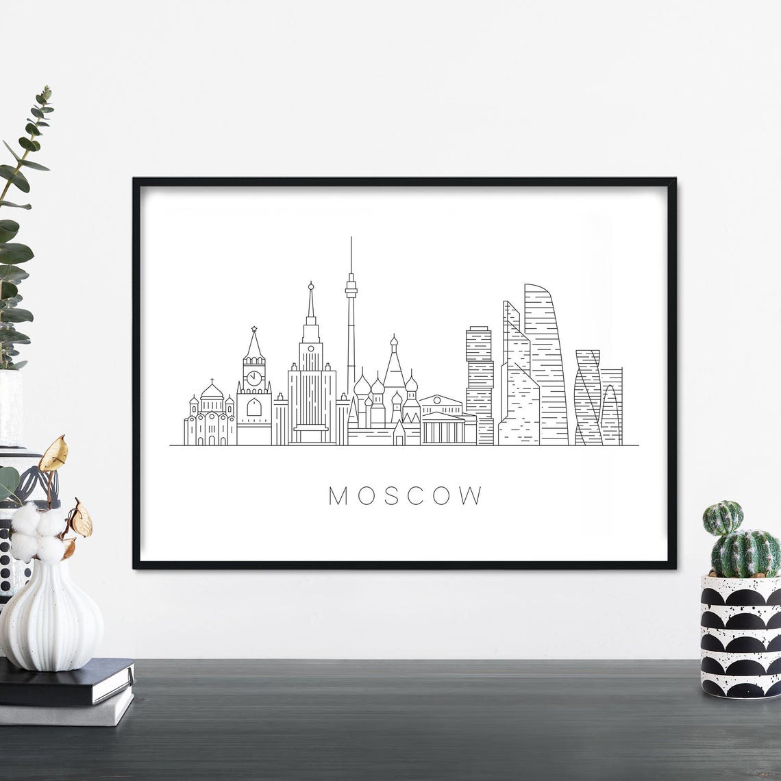 Moscow City Skyline Linear Illustration Print Wall Art 4x6 5x7 A4 A3 A2 A1