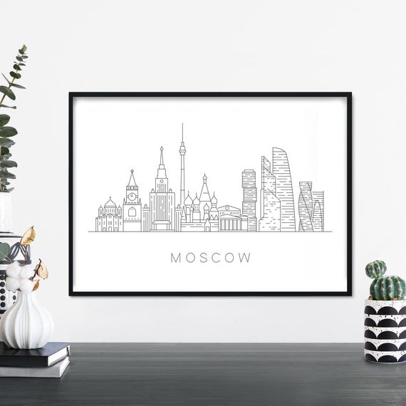 Moscow City Skyline Linear Illustration Print Wall Art 4x6 5x7 A4 A3 A2 A1