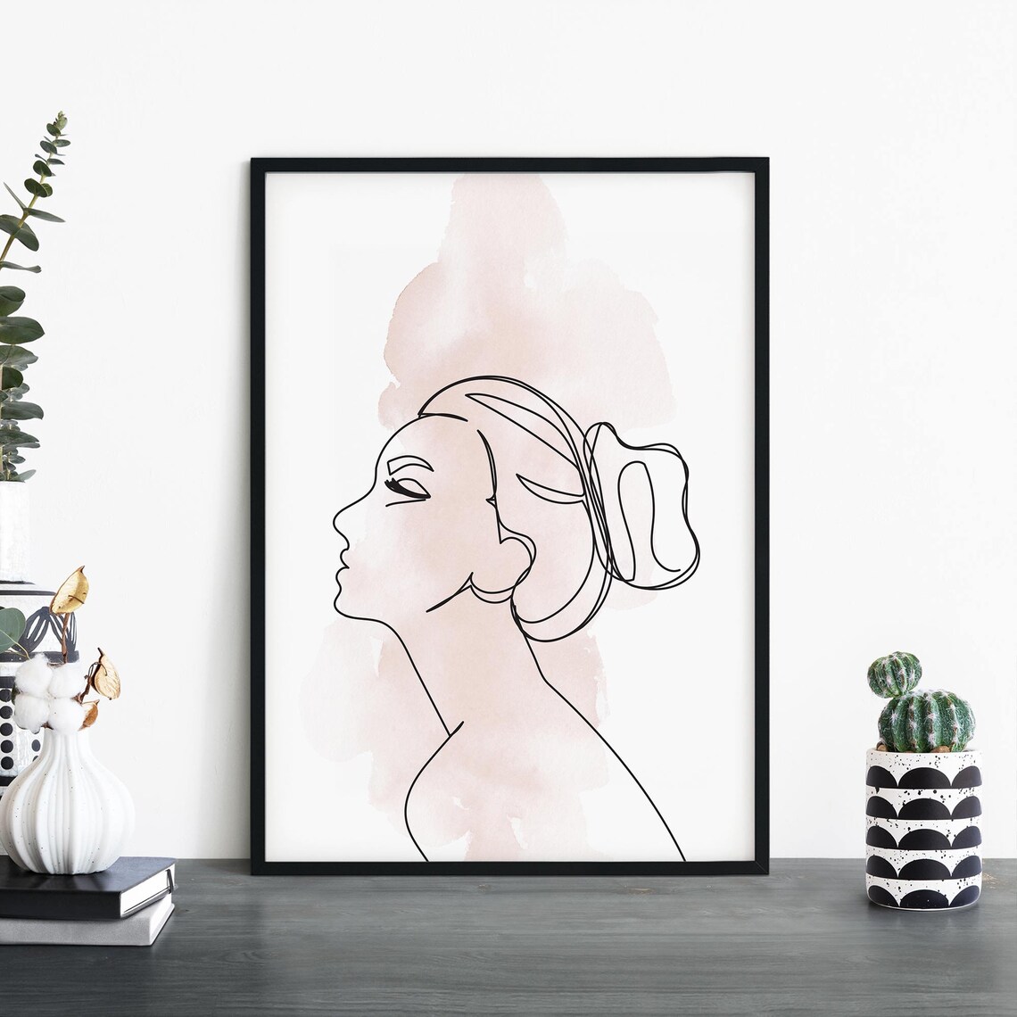 Minimalist Line Art Woman Profile Blush Watercolor Feminine Poster