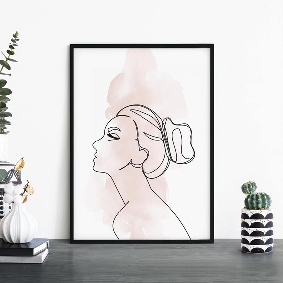 Minimalist Line Art Woman Profile Blush Watercolor Feminine Poster