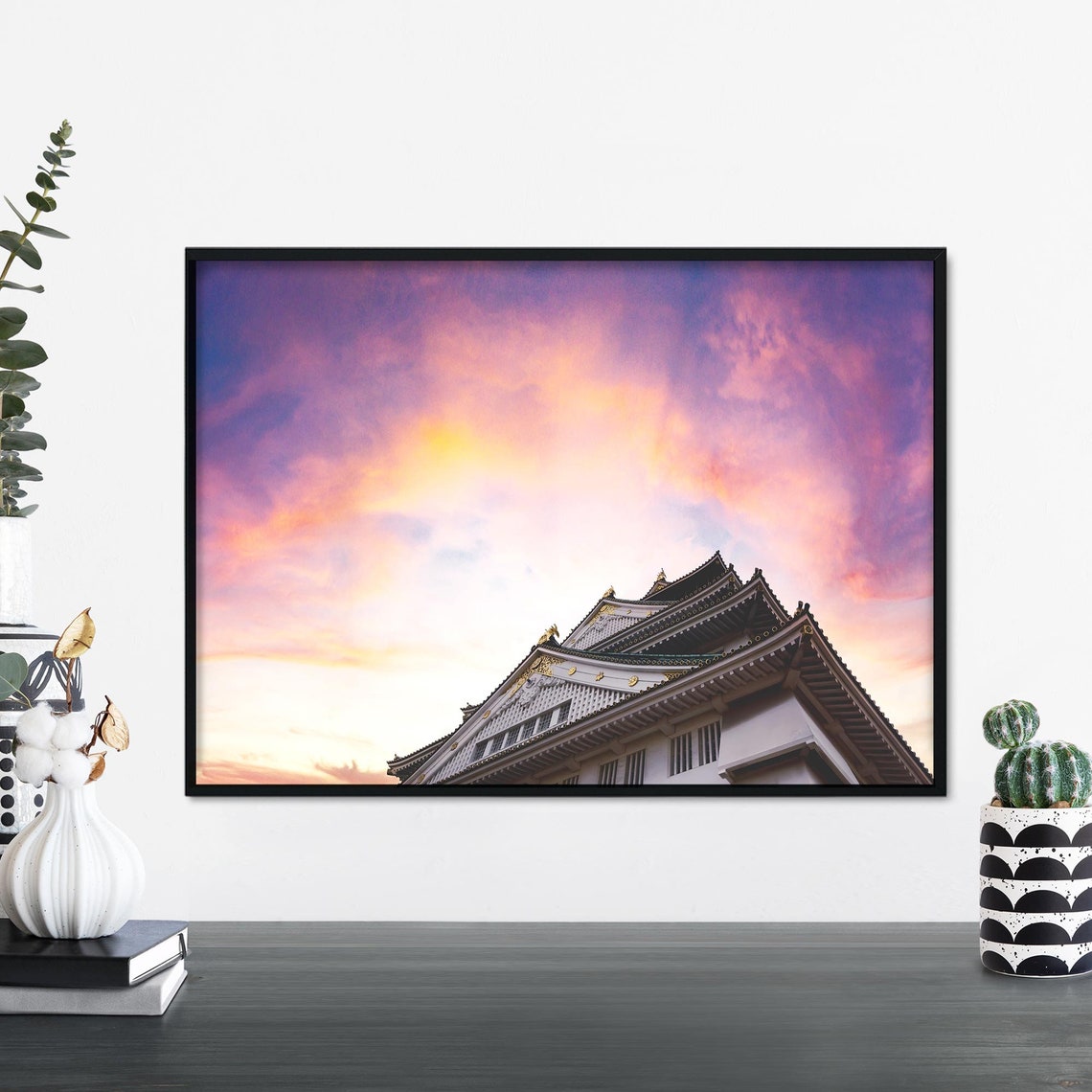 Osaka Castle Soaring Into a Pink Sunset Sky Japan Travel Poster