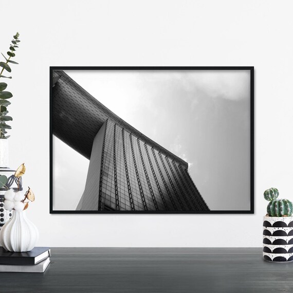 Marina Bay Sands Singapore Black White Low Angle Architecture Print