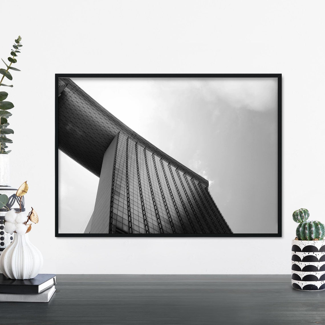 Marina Bay Sands Singapore Black White Low Angle Architecture Print