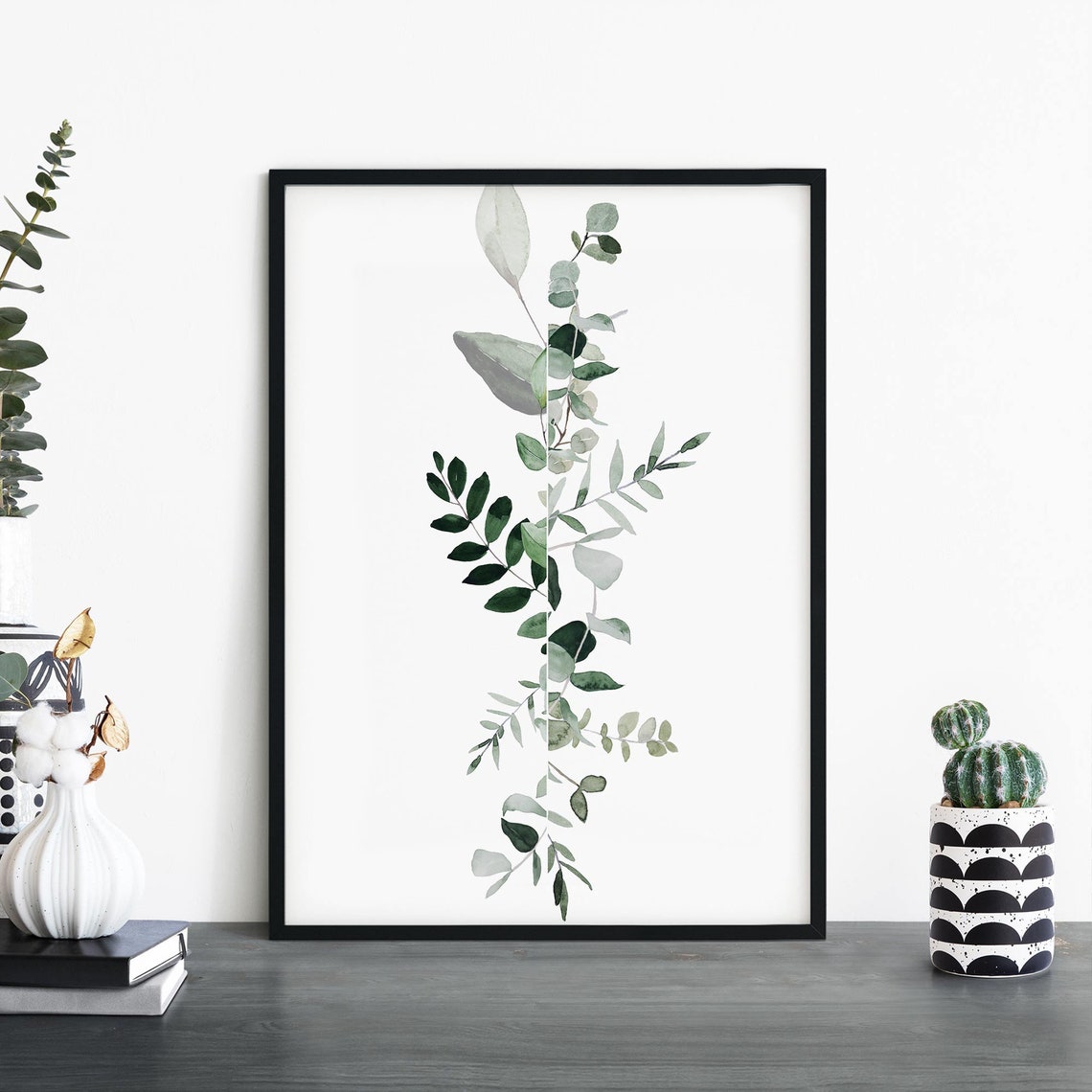 Botanical Dream No14 Slender Eucalyptus Stem Watercolor Green Poster