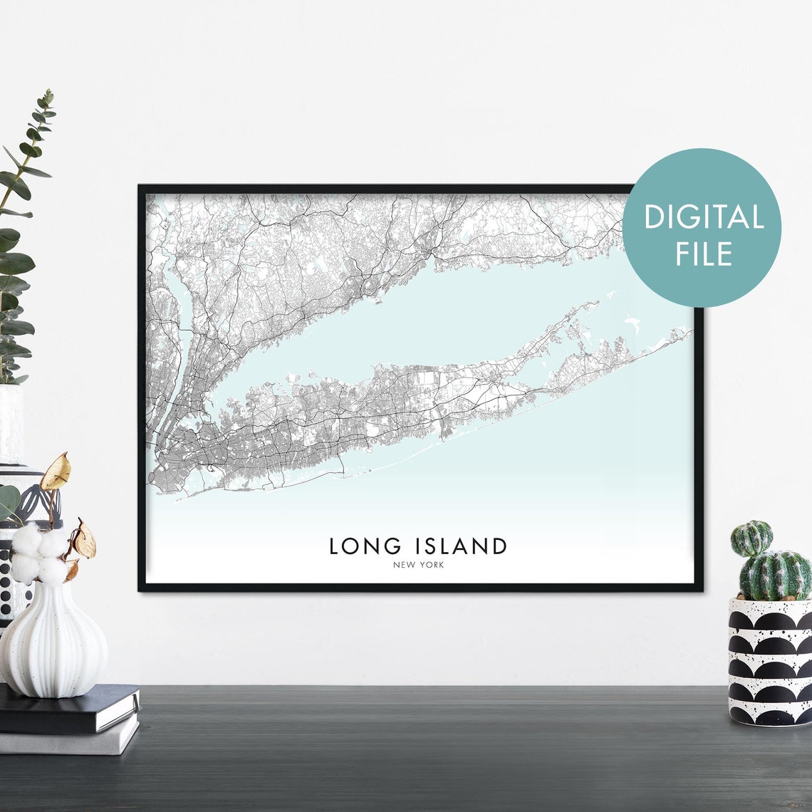 Long Island New York Street Map Minimalist Travel City Decor Poster