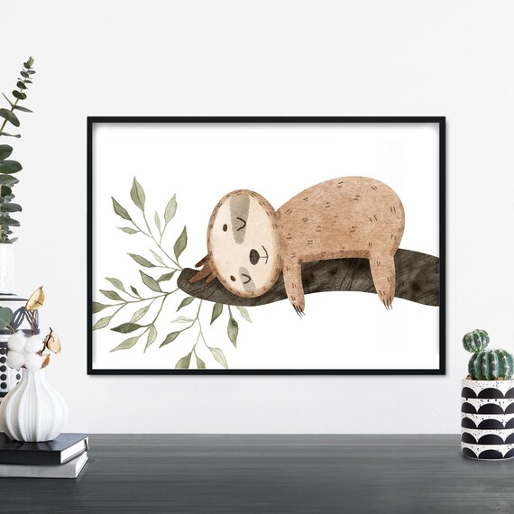 Sleepy Sloth Poster Print Wall Art Childrens Kids Boys Girls Nursery Bedroom A4 A3 A2 A1